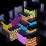 A computer generated image of a multicolored building